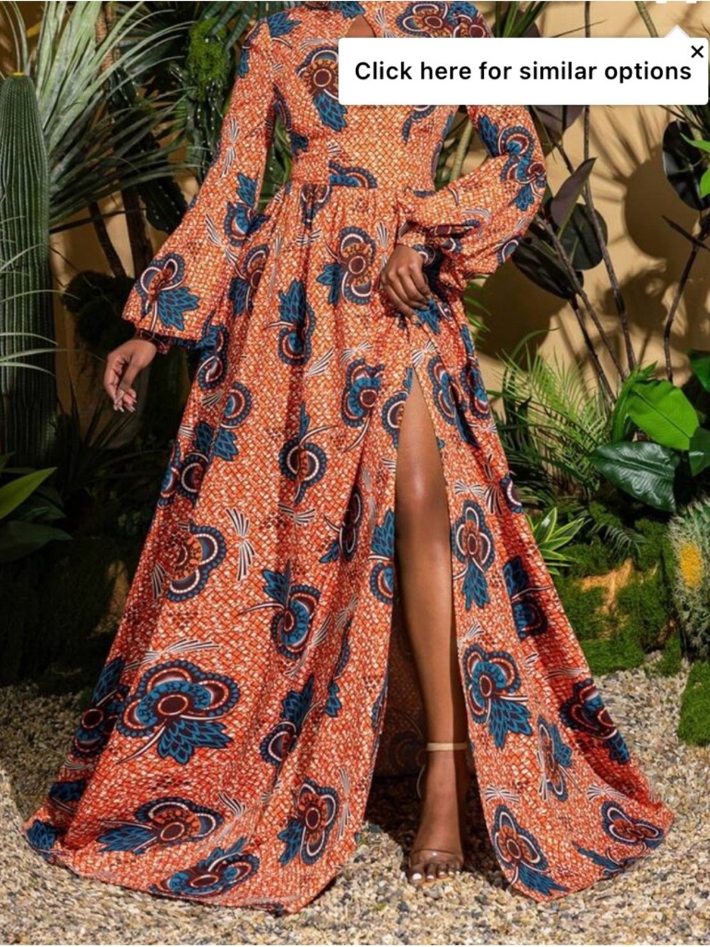 #596 Faeriesty Gorgeous High-Neck Orange Floral Maxi Dress with Side Slit - Picture 3 of 15
